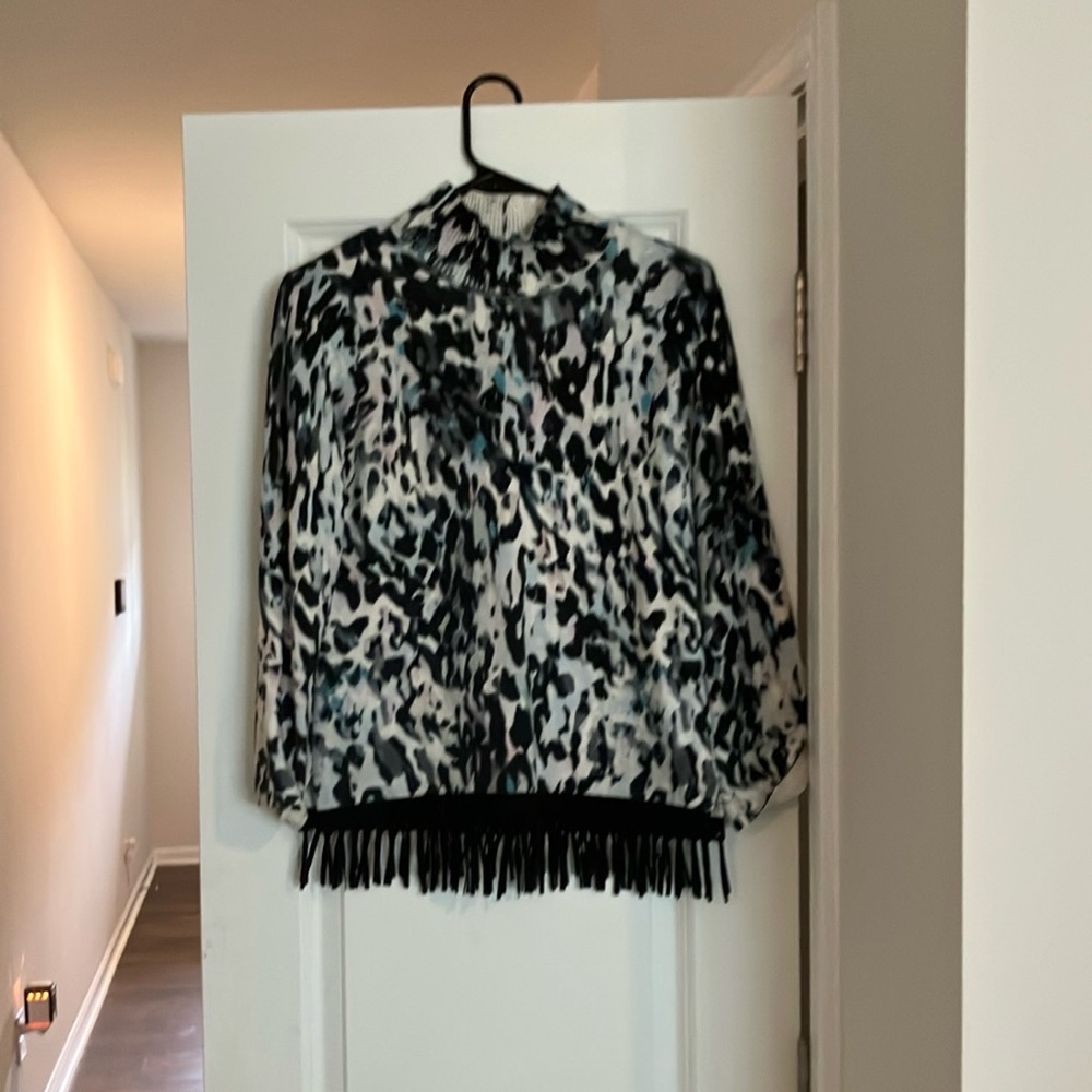 tyler böe Animal Print Fringe Blouse size XS